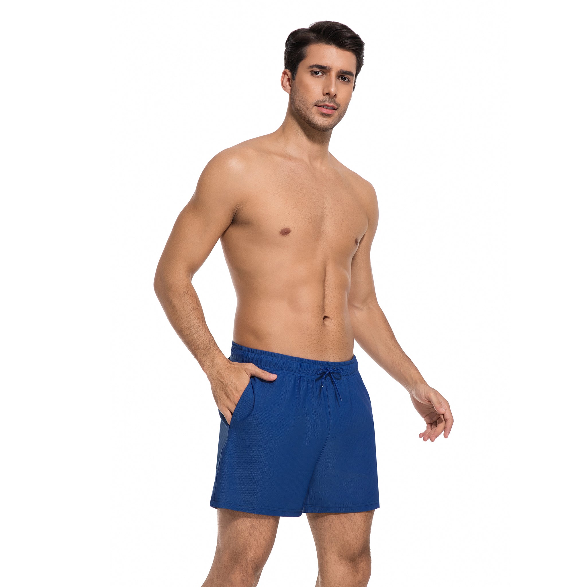 Minimise Tan Lines Men's Tan Through Swim Trunks - Blue Quick-Dry Male Beach Shorts - UV Permeable Man's Swimwear with Pockets