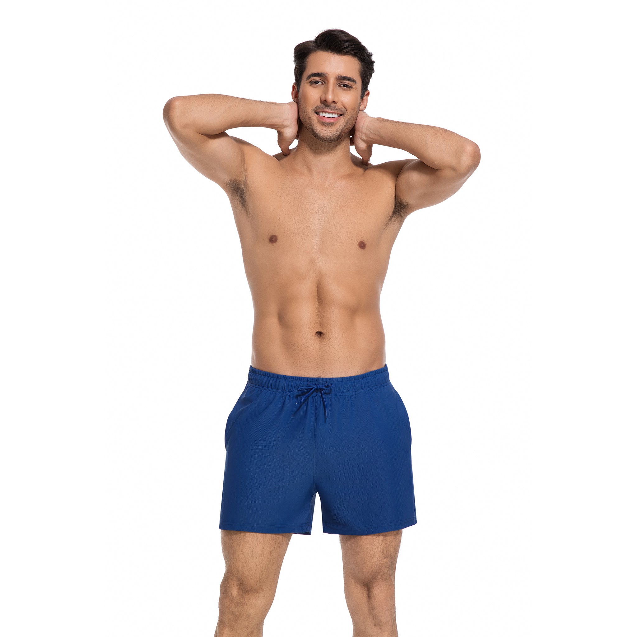Minimise Tan Lines Men's Tan Through Swim Trunks - Blue Quick-Dry Male Beach Shorts - UV Permeable Man's Swimwear with Pockets