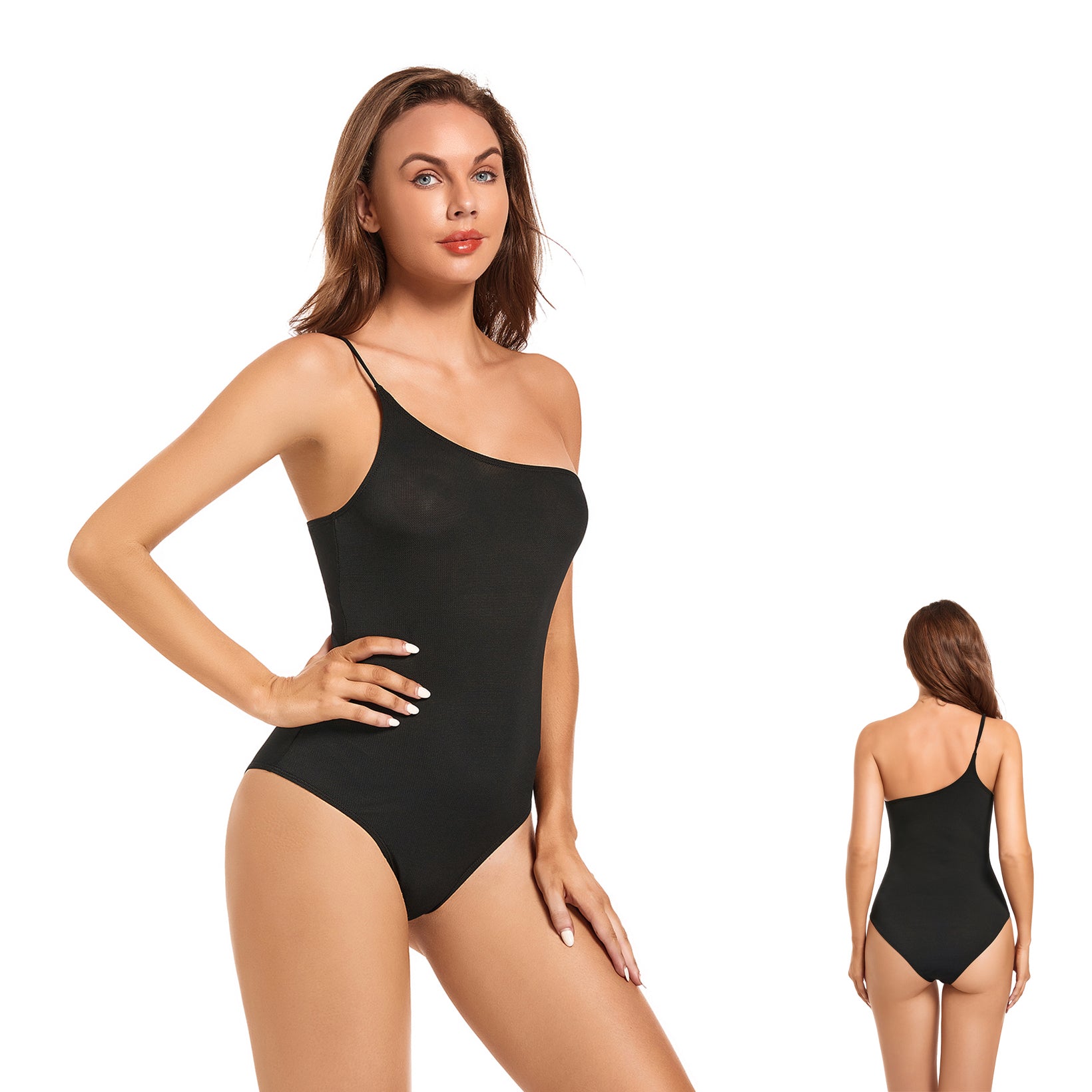 Elegant One Shoulder Tan Through One Piece Swimsuit - Professional Sun-Permeable Monokini with Adjustable Strap - Sleek Quick-Dry High Cut Bathing Suit, Black
