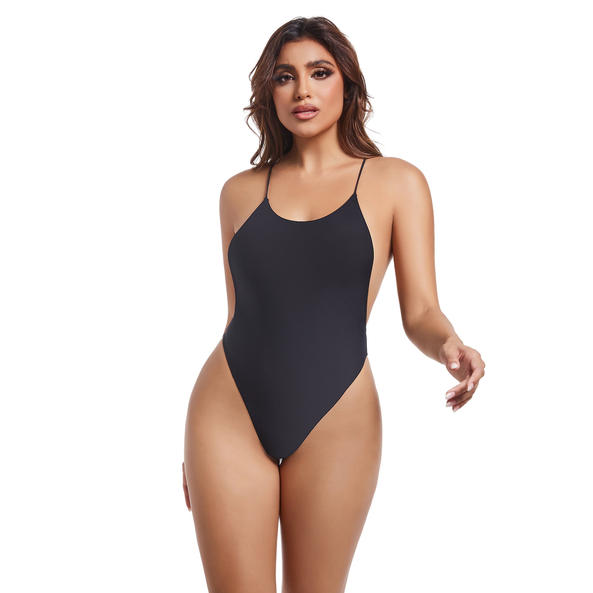 Halter Tan Through One Piece Swimsuit - Sun Permeable UV-Transmitting Monokini - Quick Dry Cutout Backless Bathing Suit, Black