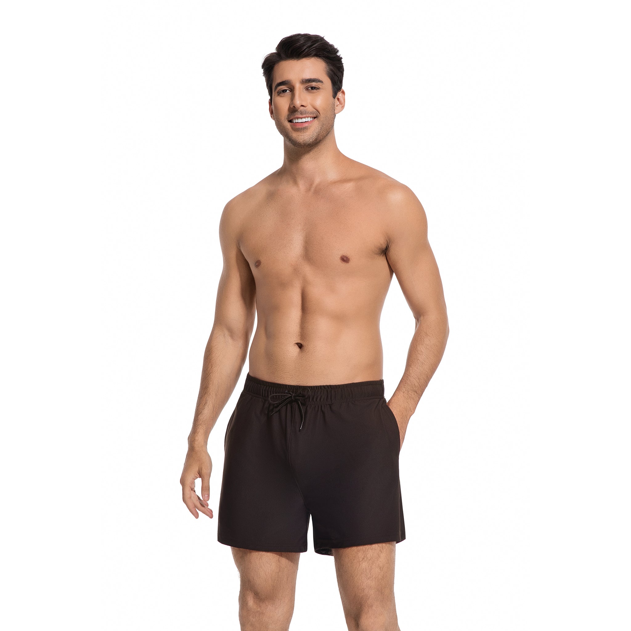 Men's Tan Through Swim Trunks in Classic Black - Minimise Tan Lines Male Beach Shorts - UV Permeable Quick Dry Man's Swimwear with Pockets