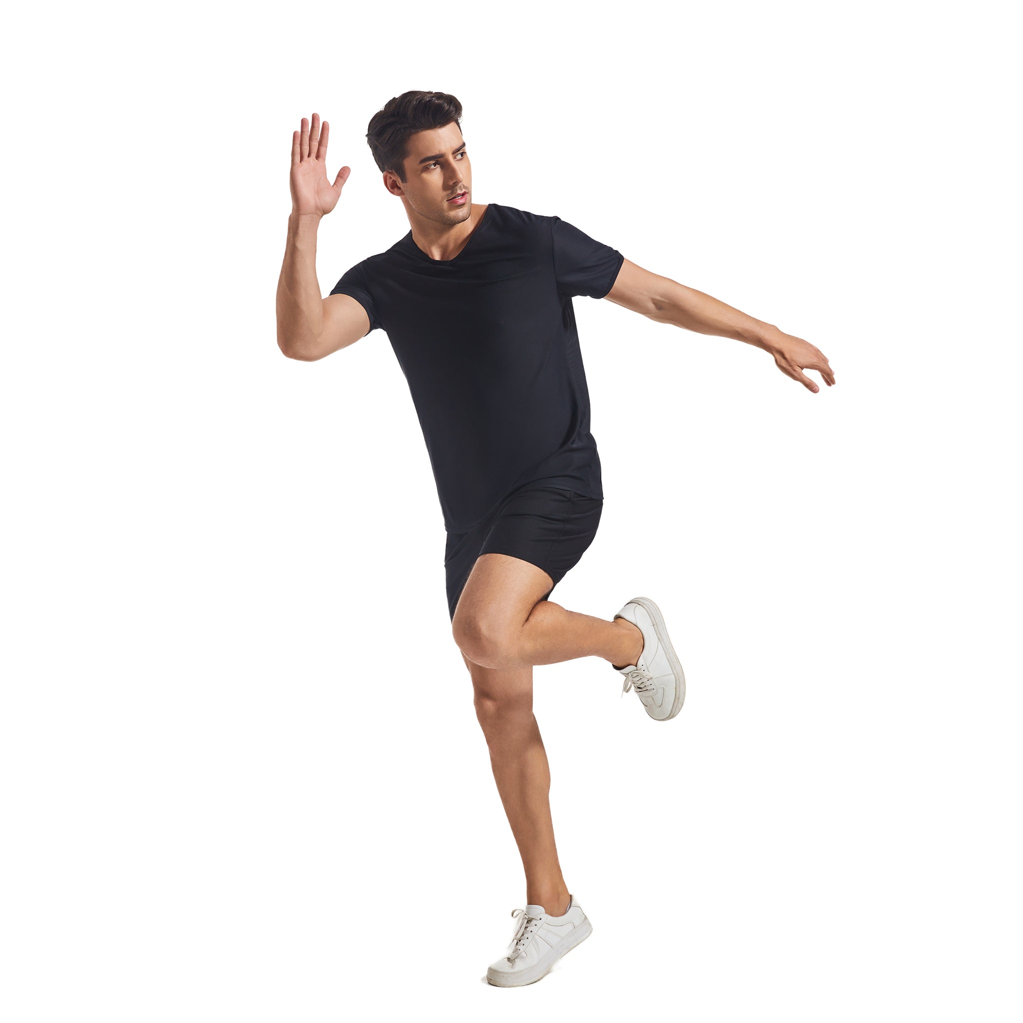Men's Tan Through Black Round Neck T-shirt & Shorts - Sun-Permeable Minimise Tan Lines Mesh Gym & Beach Wear Set Male Poolside Sportswear Pocketed
