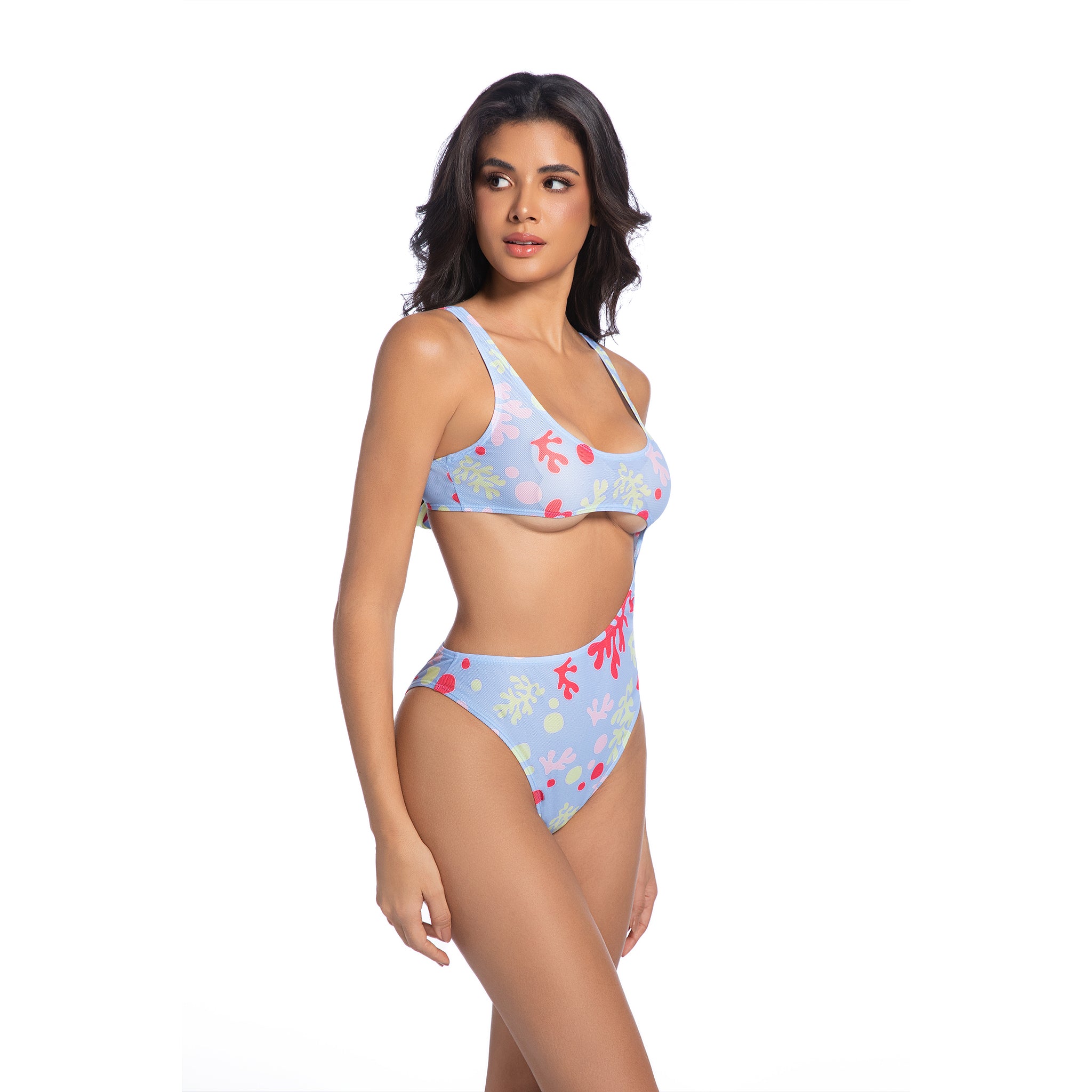 One Piece Swimsuit for Women Coral Print Patterned - Minimise Tan Lines Tan Through Asymmetrical Cutout Monokini - Female High-Cut Cheeky Ribbed Bathing Suit Woman's Beachwear